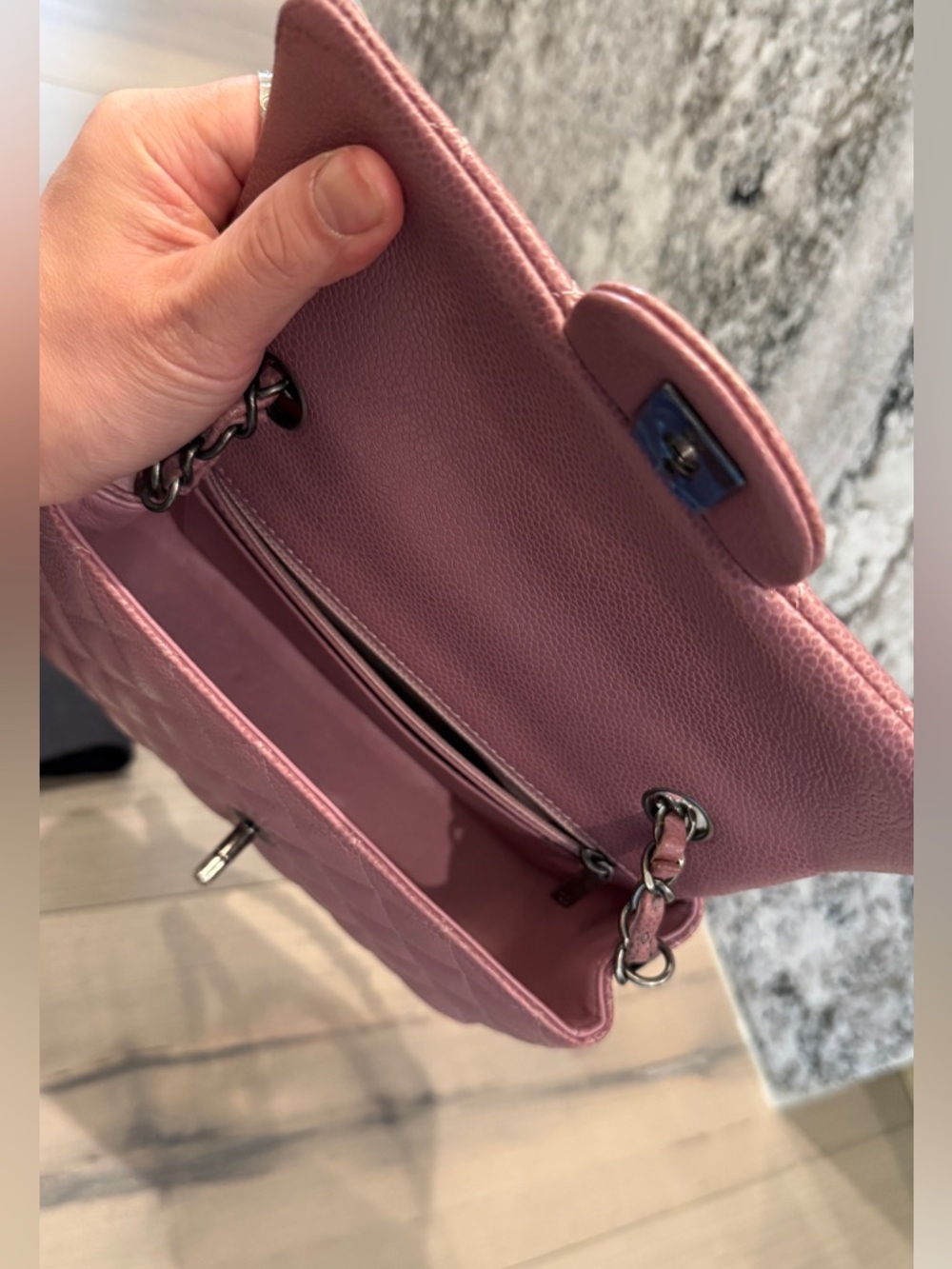 Chanel Caviar Mini Rectangular Flap Bag in Pink with Gunmetal Hardware - Picture 8 of 10